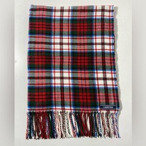 Cashmere Plaid Scarf Red White Green Blue with Fringe Lands’ End Lightweight